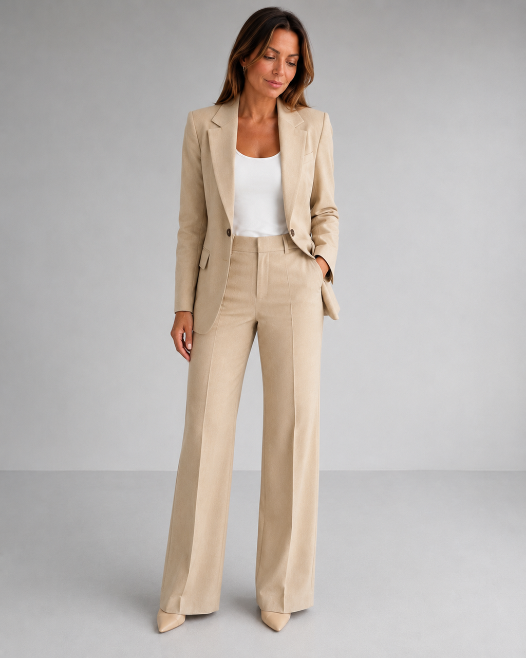 Women's Tailored Two Piece Blazer and High Waisted Trousers Suit Set