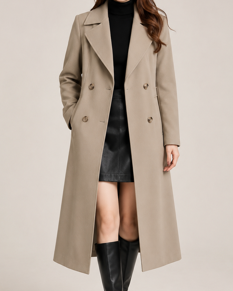 Women's Double Breasted Notch Lapel Trench Coat