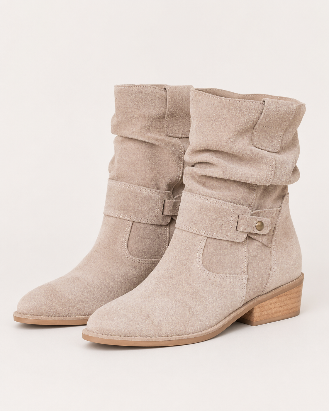 Women's Slouch Ruched Mid Calf Block Heel Almond Toe Boots