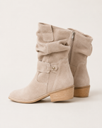 Women's Slouch Ruched Mid Calf Block Heel Almond Toe Boots