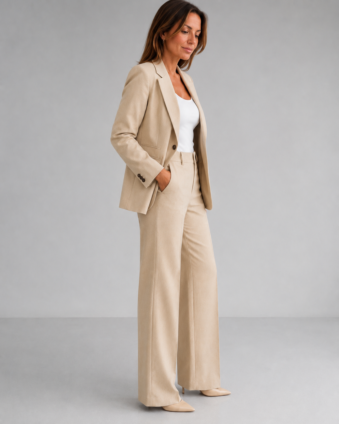 Women's Tailored Two Piece Blazer and High Waisted Trousers Suit Set