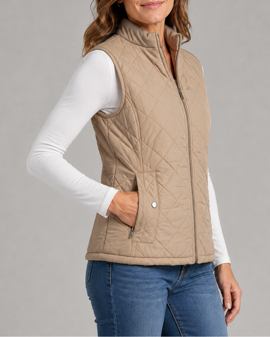 Women's Quilted Zip Front Gilet Vest with Pockets