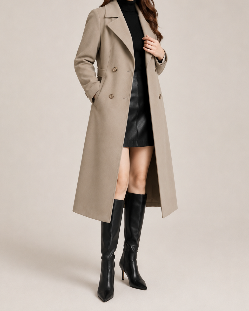 Women's Double Breasted Notch Lapel Trench Coat