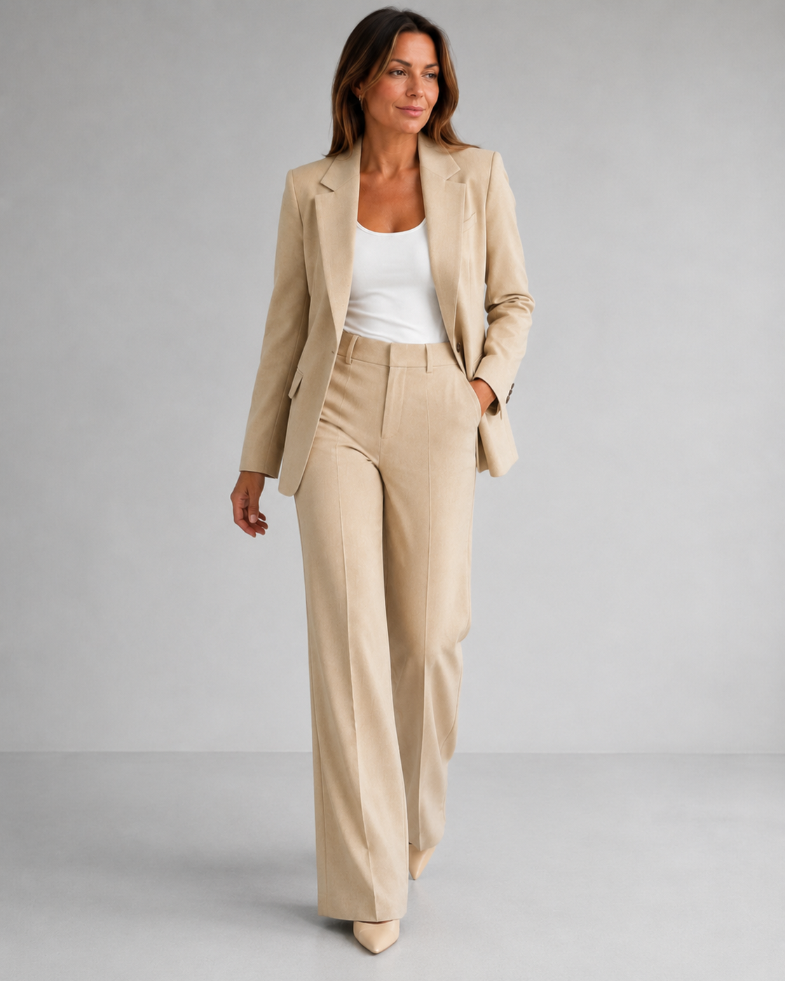 Women's Tailored Two Piece Blazer and High Waisted Trousers Suit Set