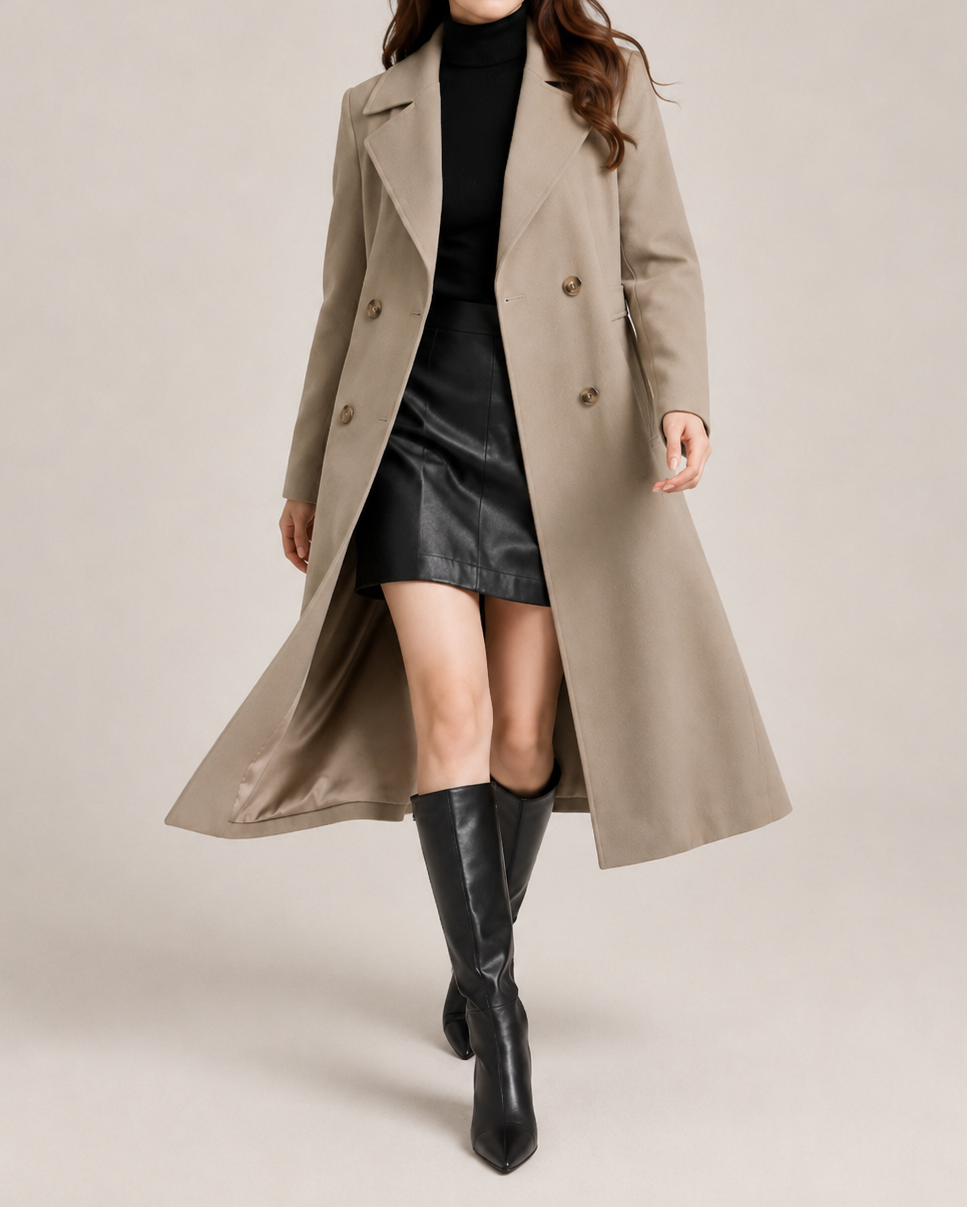 Women's Double Breasted Notch Lapel Trench Coat