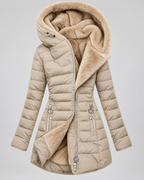 Women's Hooded Puffer Jacket with Fleece Lining and Zip Front
