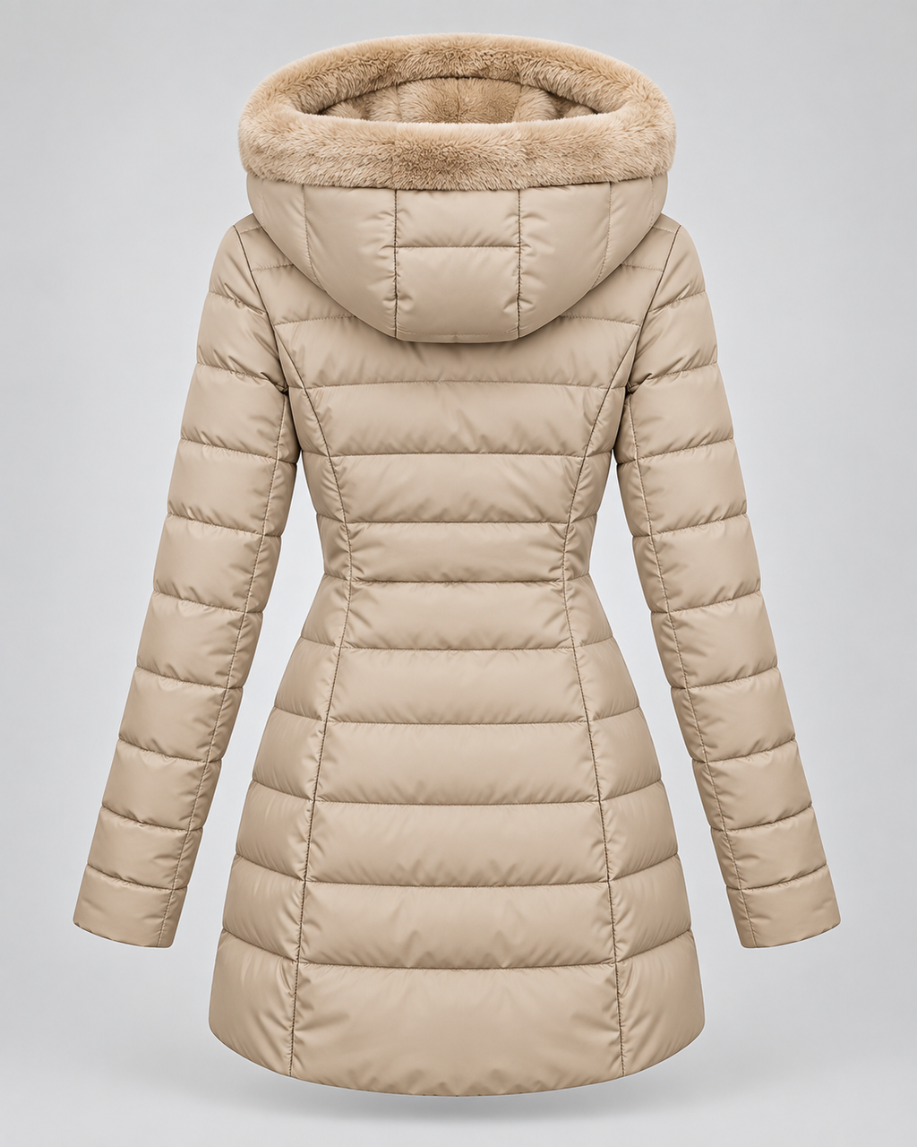 Women's Hooded Puffer Jacket with Fleece Lining and Zip Front