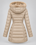 Women's Hooded Puffer Jacket with Fleece Lining and Zip Front