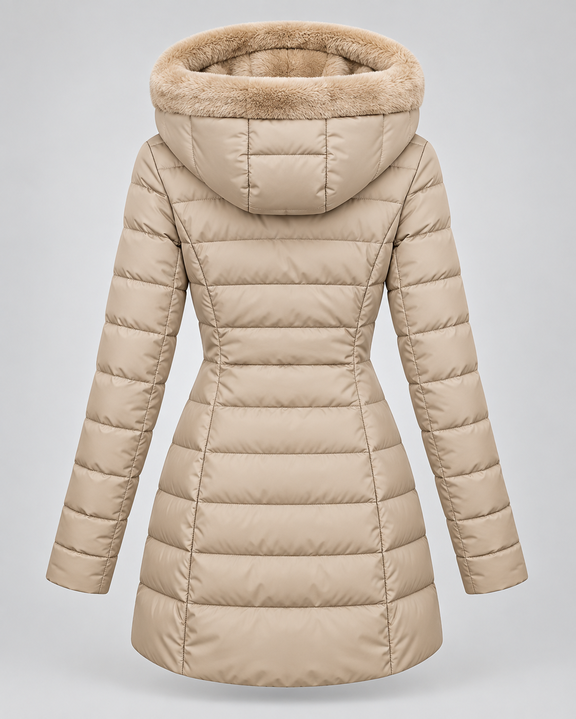 Women's Hooded Puffer Jacket with Fleece Lining and Zip Front