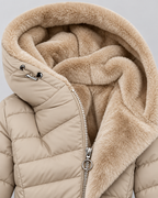 Women's Hooded Puffer Jacket with Fleece Lining and Zip Front