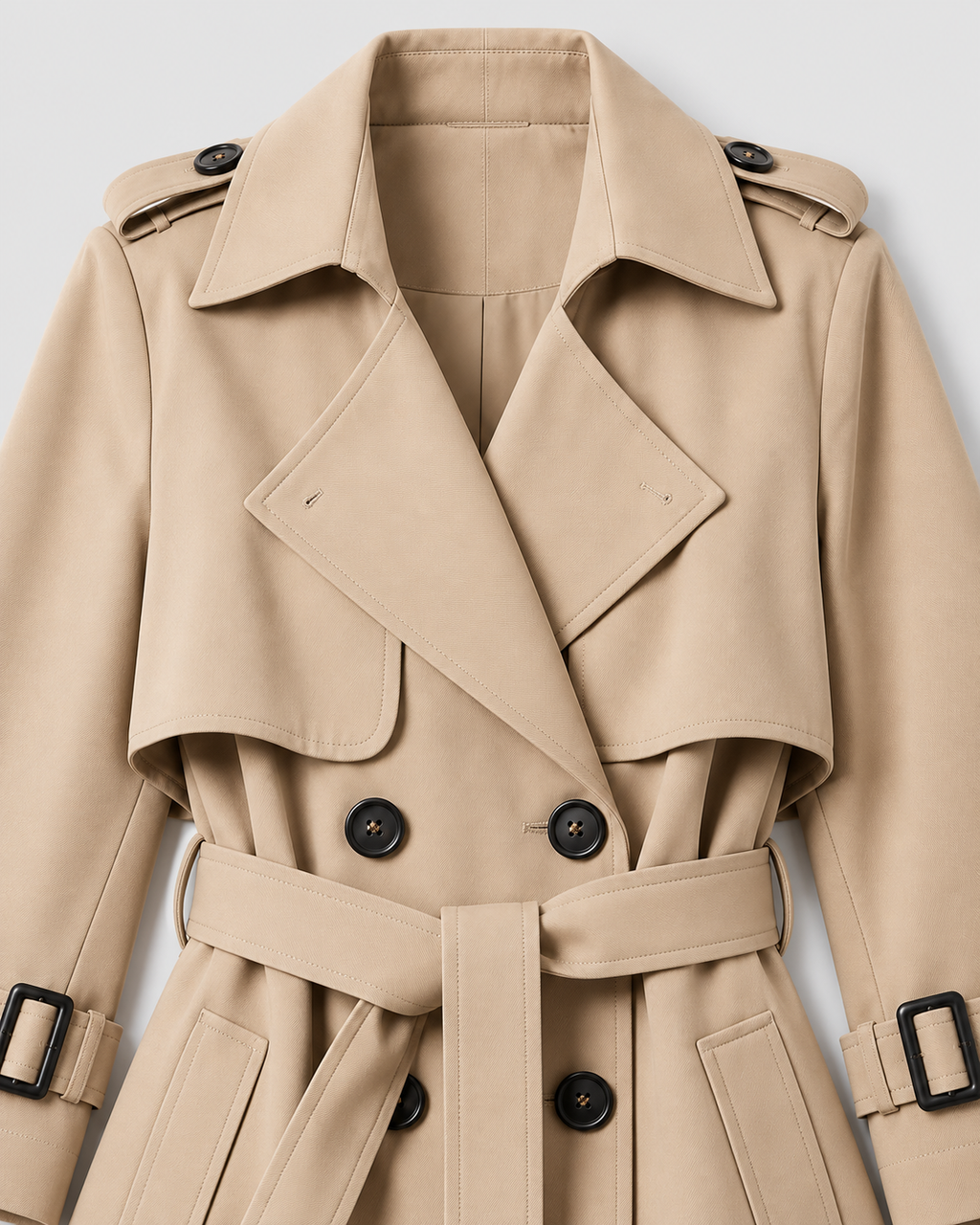 Women's Long Belted Trench Coat with Lapel Collar