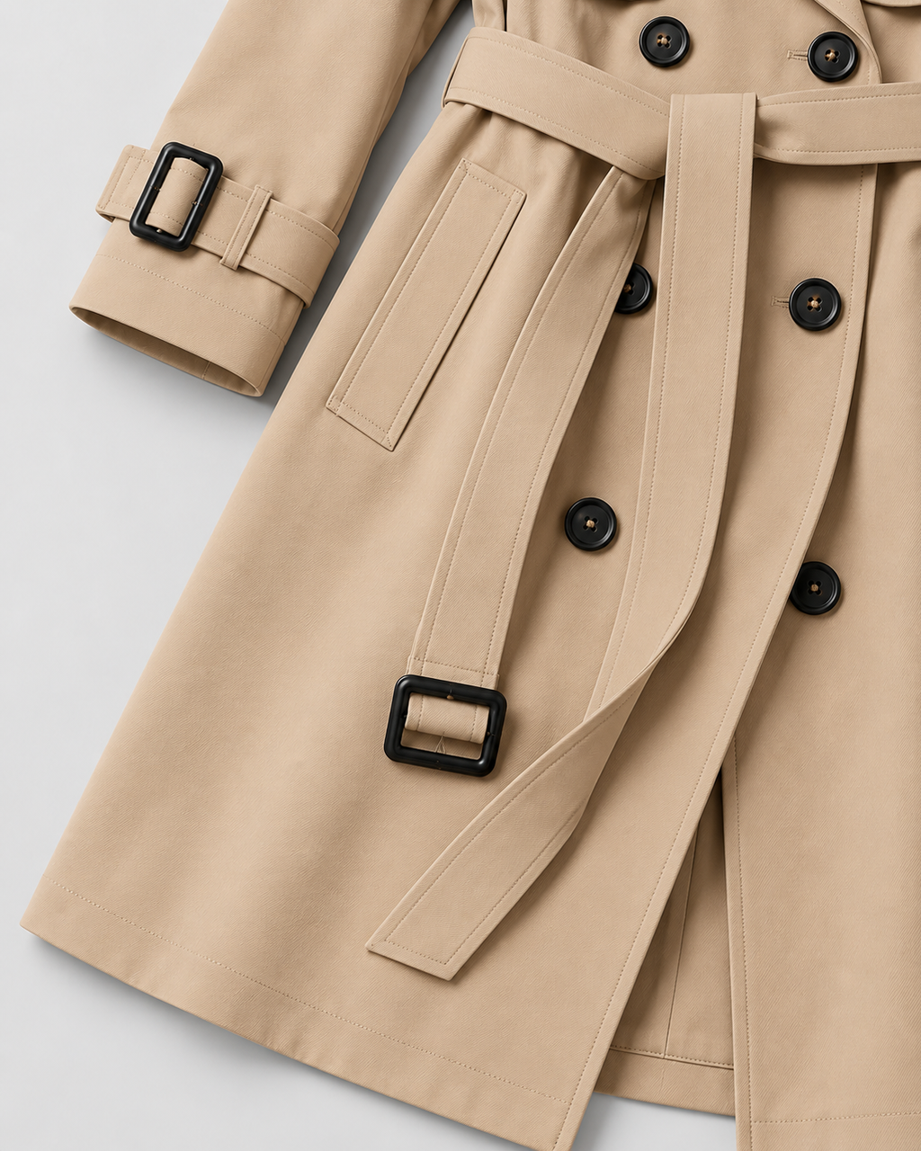 Women's Long Belted Trench Coat with Lapel Collar