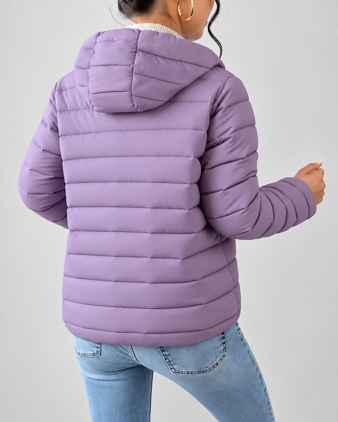 Women's Slim Hooded Puffer Jacket with Zip Front
