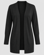 Women's Longline Knit Cardigan with Open Front and Ribbed Trim