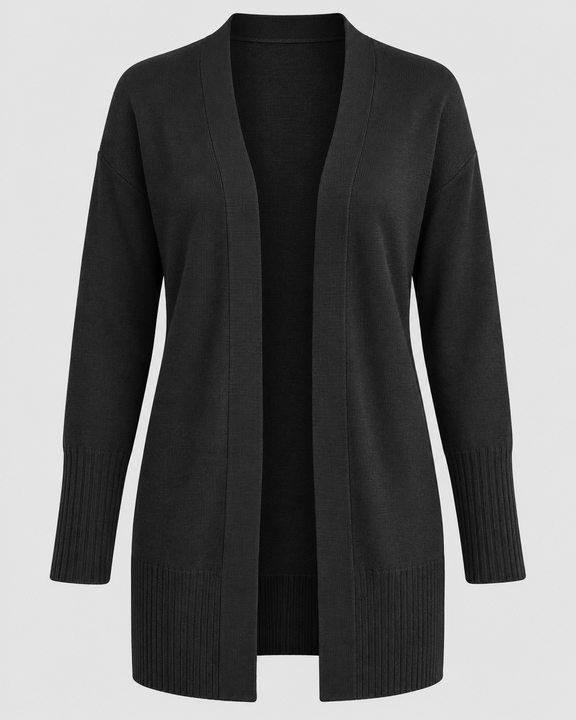 Women's Longline Knit Cardigan with Open Front and Ribbed Trim