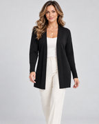 Women's Longline Knit Cardigan with Open Front and Ribbed Trim