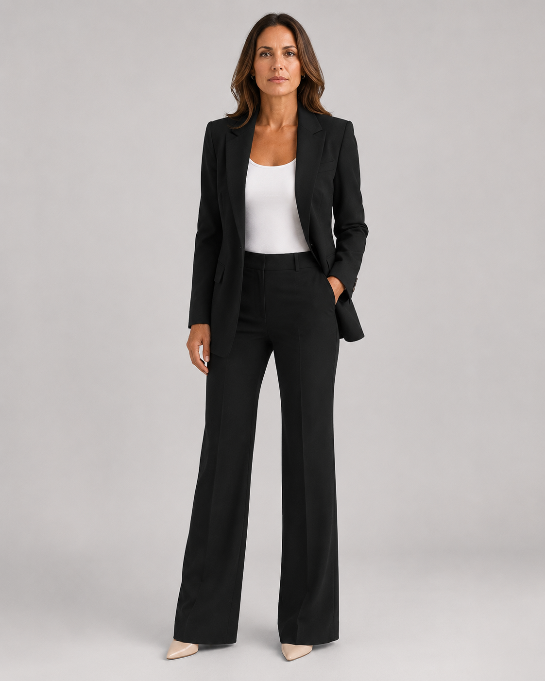 Women's Tailored Two Piece Blazer and High Waisted Trousers Suit Set