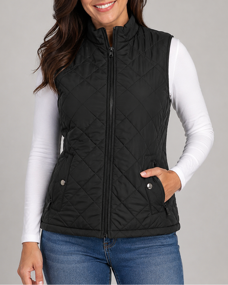 Women's Quilted Zip Front Gilet Vest with Pockets