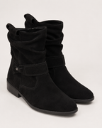 Women's Slouch Ruched Mid Calf Block Heel Almond Toe Boots