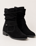 Women's Slouch Ruched Mid Calf Block Heel Almond Toe Boots