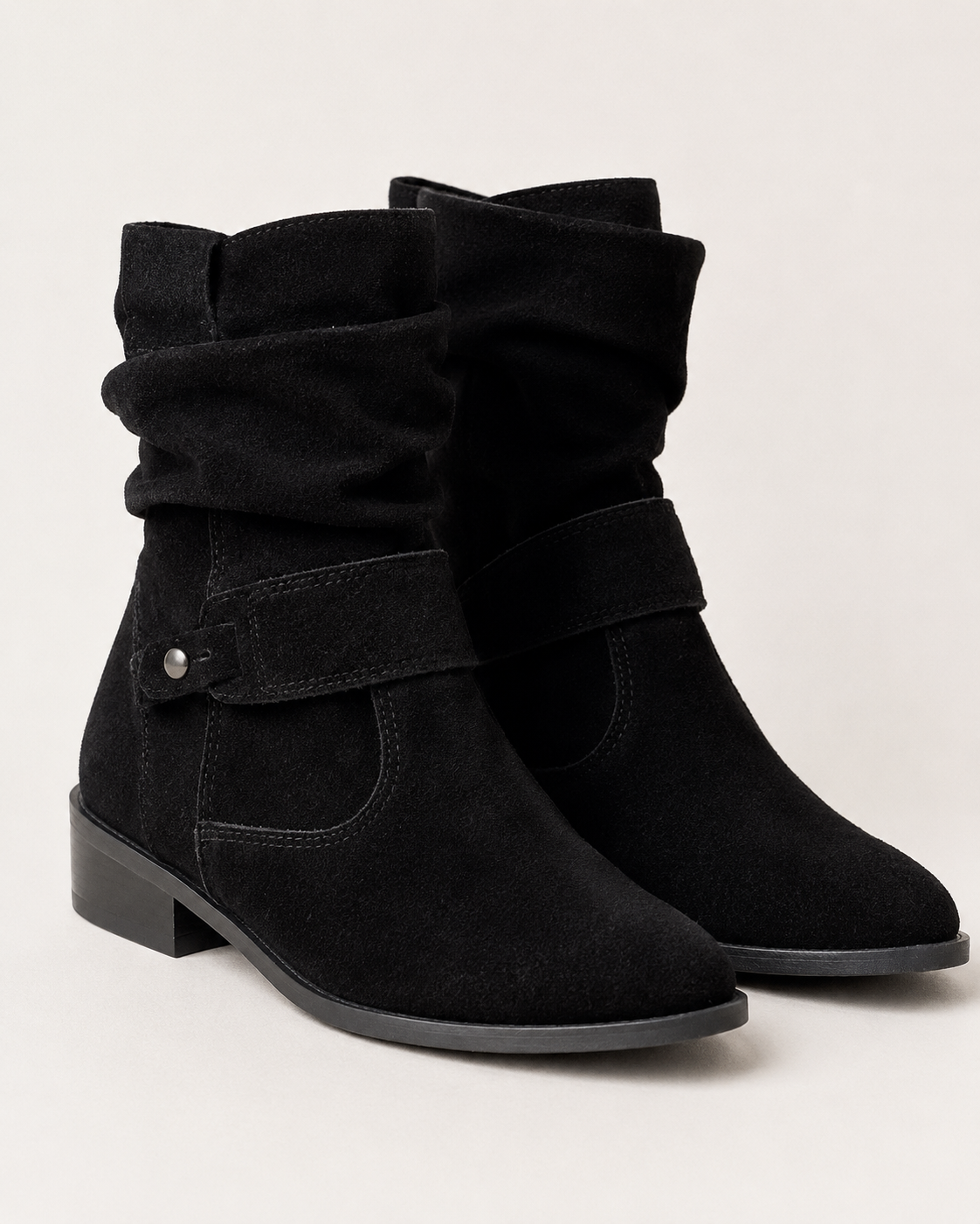 Women's Slouch Ruched Mid Calf Block Heel Almond Toe Boots