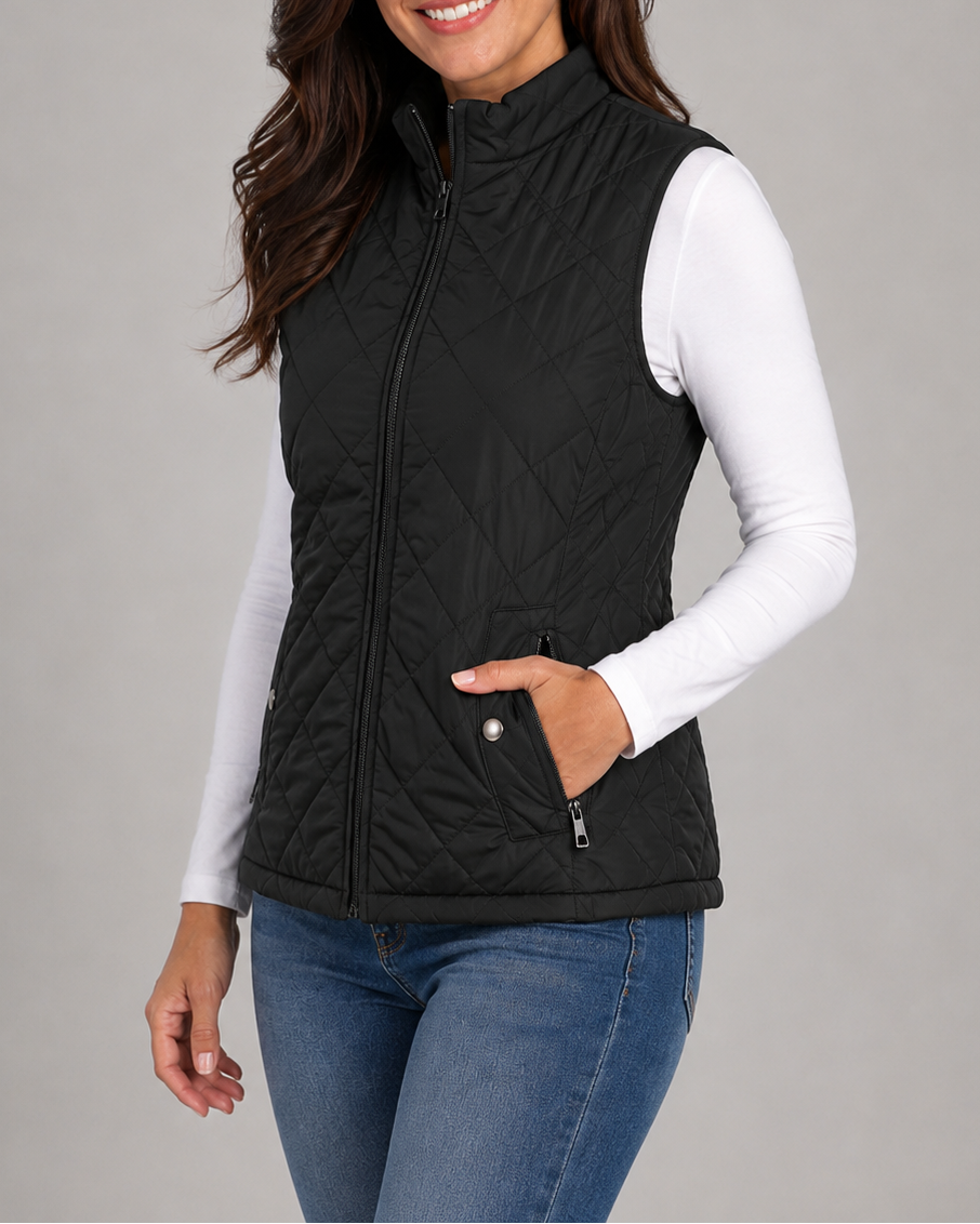 Women's Quilted Zip Front Gilet Vest with Pockets
