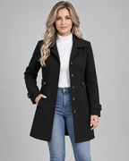 Women's Fitted Single Breasted Coat with Lapel Collar and Button Front