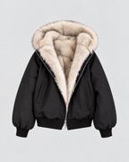 Women's Bomber Jacket with Faux Fur Lining and Hood
