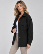 Women's Oversized Jacket with Button Front and Chest Pockets