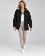 Women's Oversized Jacket with Button Front and Chest Pockets