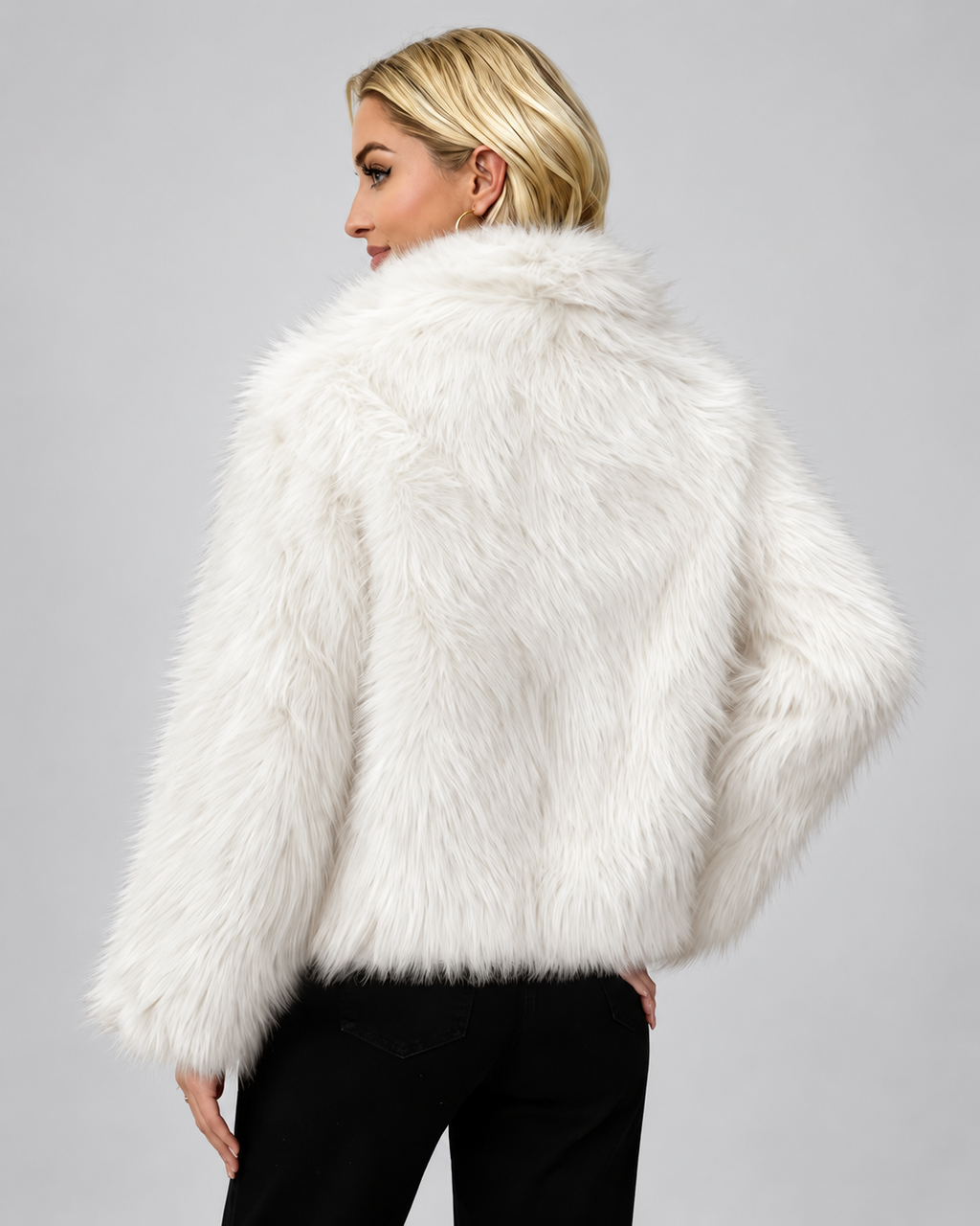 Women's Soft Faux Fur Jacket with Shawl Collar and Open Front