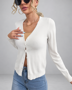 Women's Fine Knit V-Neck Cardigan with Button Front