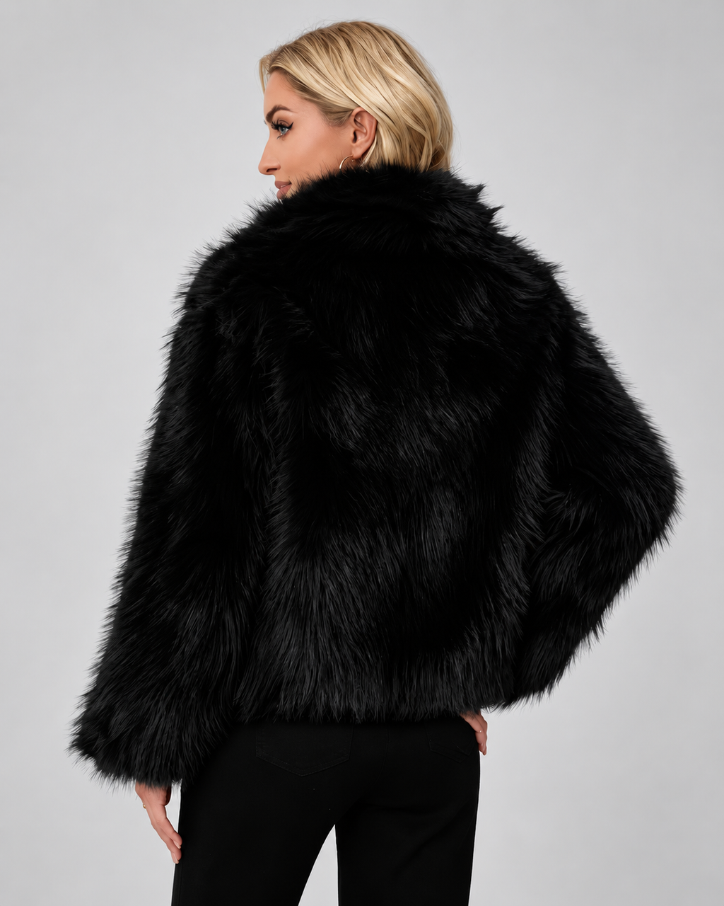 Women's Soft Faux Fur Jacket with Shawl Collar and Open Front