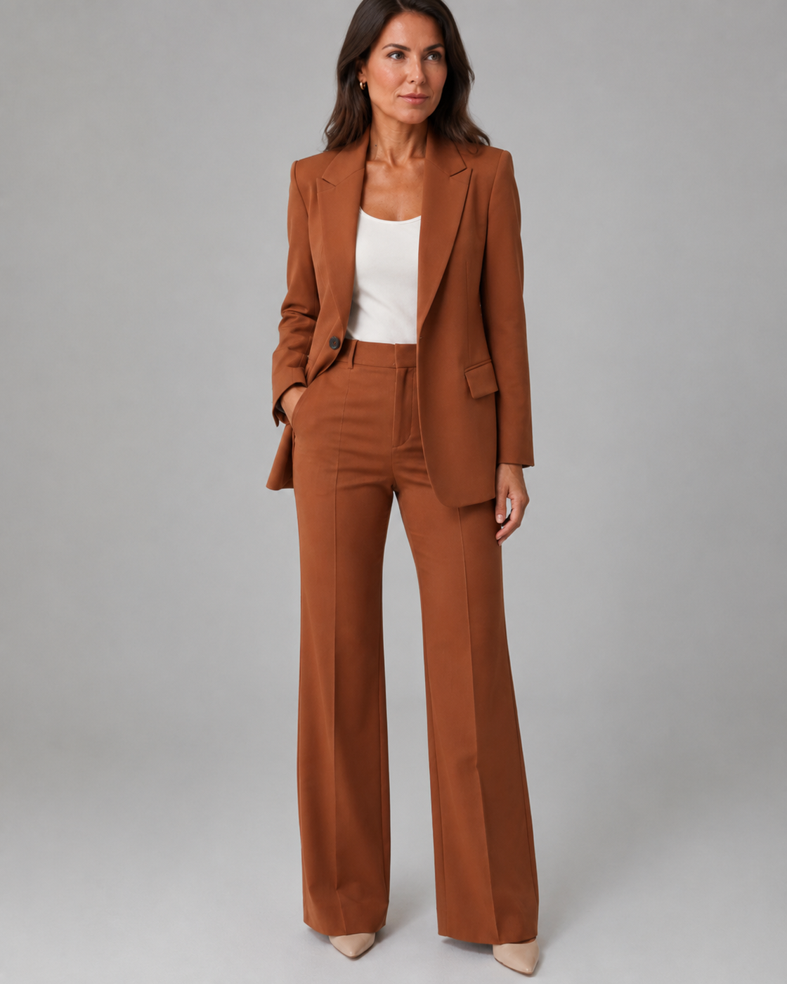 Women's Tailored Two Piece Blazer and High Waisted Trousers Suit Set