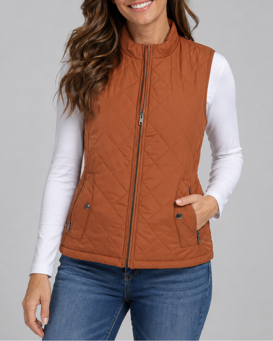 Women's Quilted Zip Front Gilet Vest with Pockets