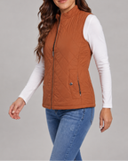 Women's Quilted Zip Front Gilet Vest with Pockets