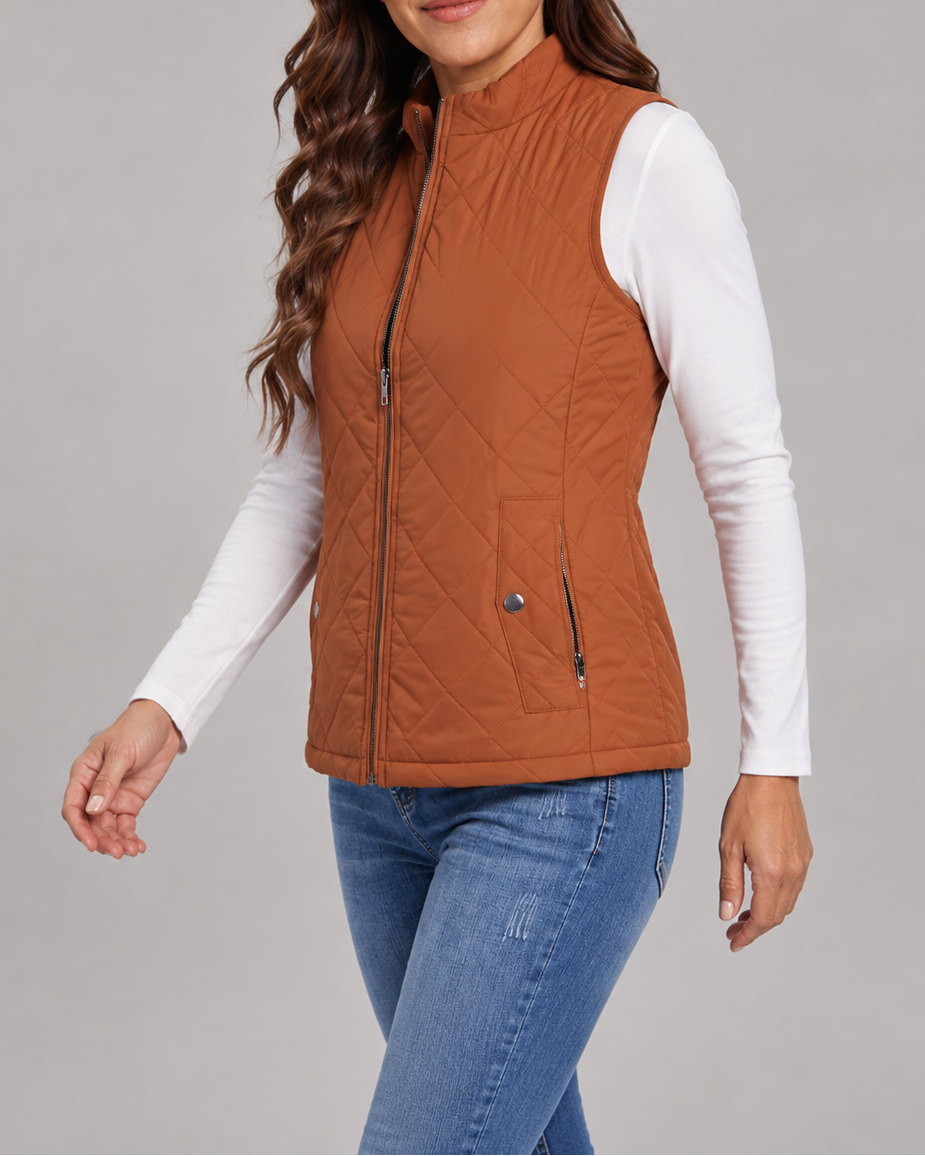 Women's Quilted Zip Front Gilet Vest with Pockets