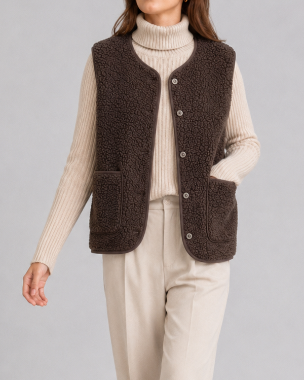 Women's Sleeveless Button Up Gilet Vest with Pockets