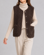 Women's Sleeveless Button Up Gilet Vest with Pockets