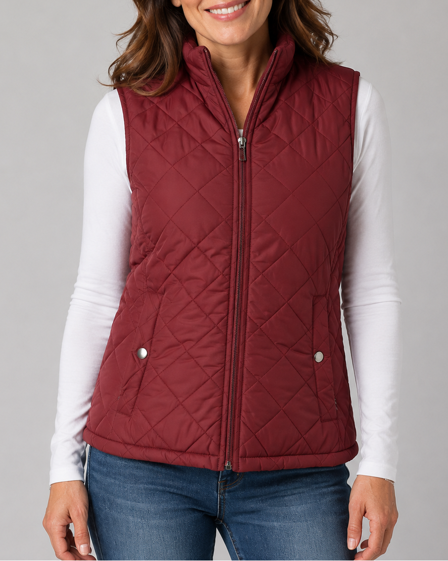 Women's Quilted Zip Front Gilet Vest with Pockets