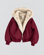 Women's Bomber Jacket with Faux Fur Lining - dark red