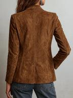 Women's Brown Suede Style Blazer with Notch Lapel and Chest Pocket