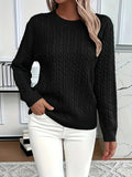 Women's Cable Textured Jumper with Crew Neck and Ribbed Cuffs