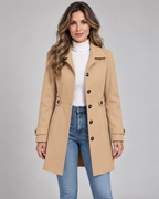 Women's Fitted Single Breasted Coat with Lapel Collar and Button Front