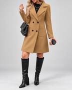 Women's Mid Length Wool Blend Coat with Notch Lapel and Double Breasted Front