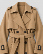 Women's Long Belted Trench Coat with Lapel Collar