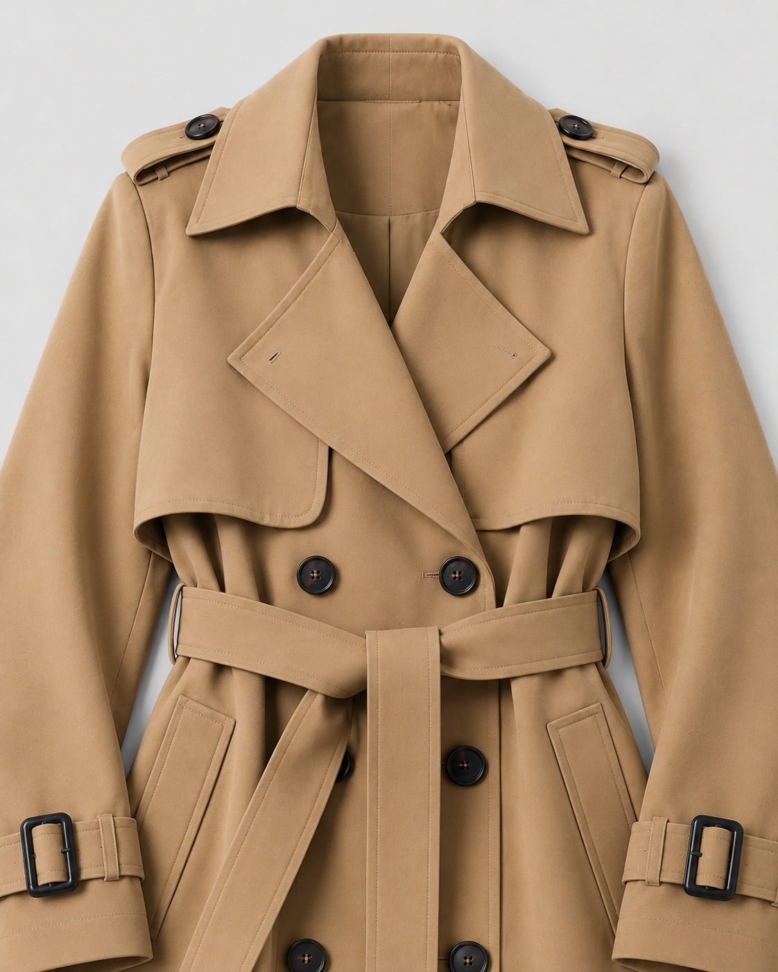 Women's Long Belted Trench Coat with Lapel Collar