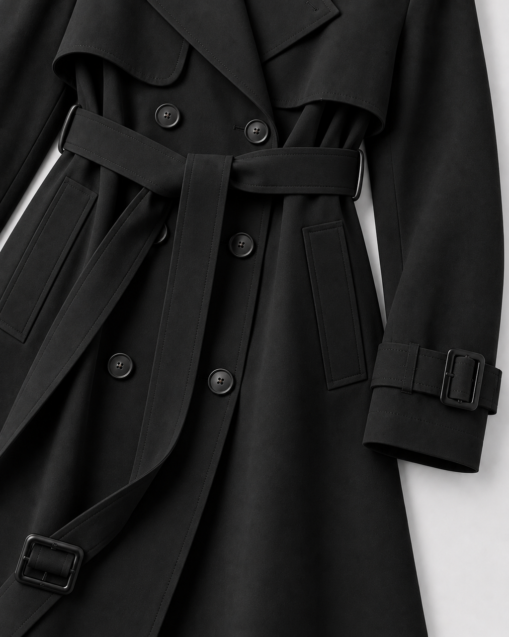 Women's Long Belted Trench Coat with Lapel Collar