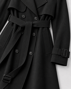 Women's Long Belted Trench Coat with Lapel Collar