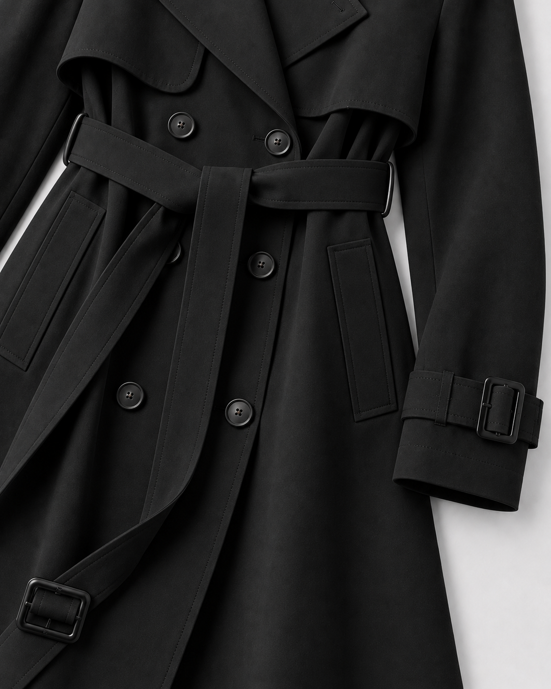 Women's Long Belted Trench Coat with Lapel Collar
